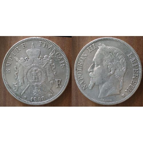 France 5 Francs 1868 Bb Atelier Strasbourg Piece Argent Ecu Piece Frcs Frs Frc