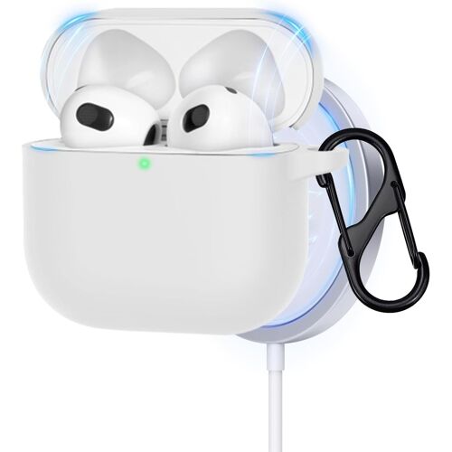Case Compatible with Apple AirPods 4 Generation Case, Anti-Scratch Shockproof Protective Cover Case, Supports Wireless Charging, with Carabiner ¿ White