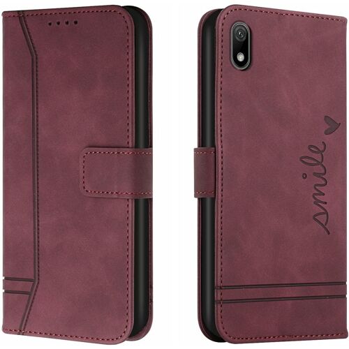 KALANKA-Coque pour Huawei Y5 2019 / Honor Play 3e / Honor 8S 2019/2020, Etui Cuir avec Magnetique, Flip Pochette Housse pour Huawei Y5 2019 Protection, Vin Rouge