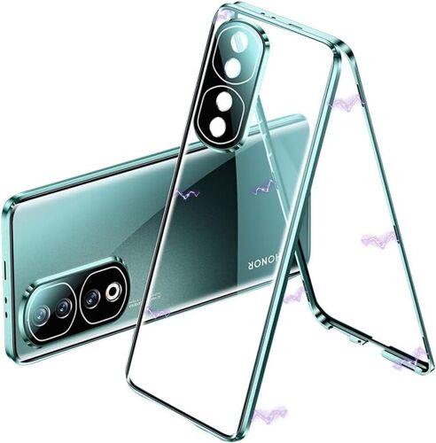 KAL-Coque Pour Honor 90 Étui Magnétique Adsorption, Verre Transparente Trempé Double Face, Cadre Métal Adsorption Et 360 Degrés Protection Case Résistant Aux Rayures Et Aux Chocs Vert