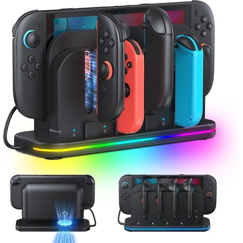 Station de Refroidissement et de Chargement pour Nintendo Switch 2 avec Ventilateur, lumière RVB, indicateurs LED, Support de Chargement magnétique Compatible avec la Switch 2 Joy Con