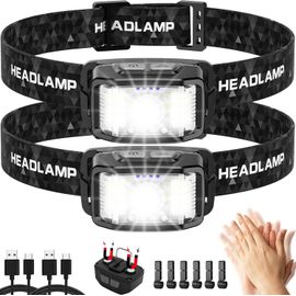 Lampe Frontale Led Ultra Puissante,2000 Lumens Super Lumineux Torche Frontale Rechargeable Usb 16 Modes Ipx6 Étanche,Capteur De Mouvement,Pour Pêche,Camping,Cyclisme,Running 2 Pièces