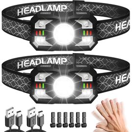Lampe Frontale 2 Pièces,Lampe Frontale Led Ultra Puissante 2000 Lumens,Torche Frontale 10 Modes Ipx5 Étanche Rechargeable Usb Capteur De Mouvement,Pour Pêche,Camping,Cyclisme,Running