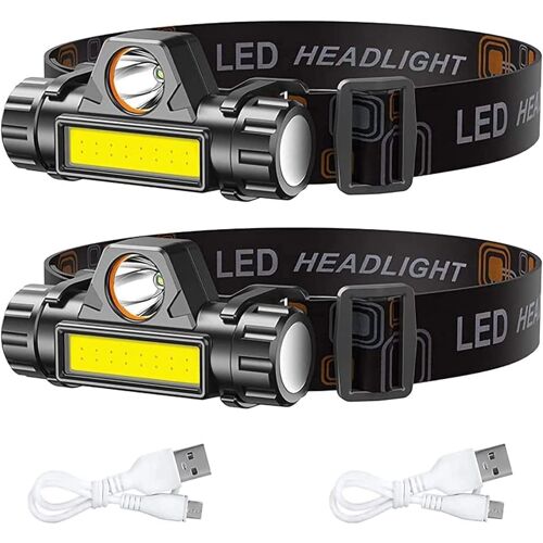 Jexnovashop-Lampe Frontale Led Rechargeable, Lumière Frontale Haute Puissance Portable Avec Angle Réglable Et Étanche, Spot Led Rechargeable, La Pêche, La Randonnée Ou Le Vélo. (2 Lampes De Poche)