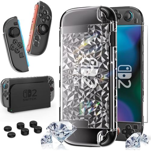 HEYSTOP Coque Transparente pour Nintendo Switch 2 - Dockable, Protection en PC Anti-Rayures avec Film Trempé et Grips pour Manettes, Accessoires Essentiels pour Switch 2