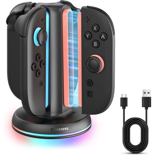 Eryi-4 En 1 Chargeur Compatible Avec Nintendo Switch 2, Station De Charge 4 Ports Avec Indicateurs Led, 9 Modes Rgb Lumière Gaming, Charge Simultanée Pour 1-4 Joycon