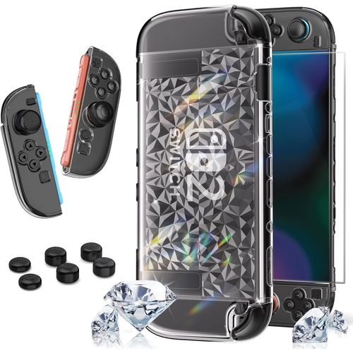Switch 2 Coque pour Nintendo-HEYSTOP Switch 2 Modèle Le Plus Récent Coque de Protection Transparente pour PC Protection Housse avec Film Trempé et Grips pour Manette Nintendo Switch 2 Accessoires