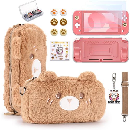Hljhj-Innoaura Housse Pour Switch Lite, Pack D'accessoires 14-En-1 Avec Étui De Transport Mignon, Protège-Écran, Étui Pour Jeux Et Capuchons Pour Joysticks (Brun Ourson)