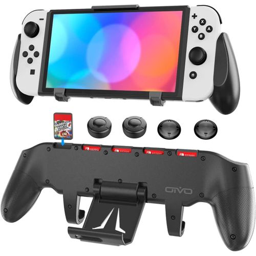 Étui Grip pour Nintendo Switch,Coque Asymétrique de Confort Ergonomique avec Support Réglable et 5 Emplacements de Jeu pour Nintendo Switch