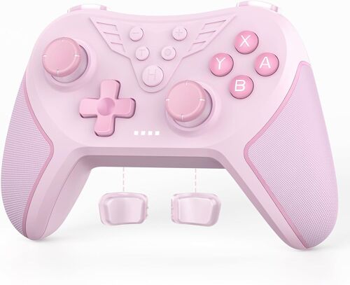 Manette Pour Switch, Manette Sans Fil Compatible Avec Switch Lite/Oled,Turbo/Programmation Macro/Vibraton Réglable/6 Axes Gyroscope/Capture D'écran-Rosa