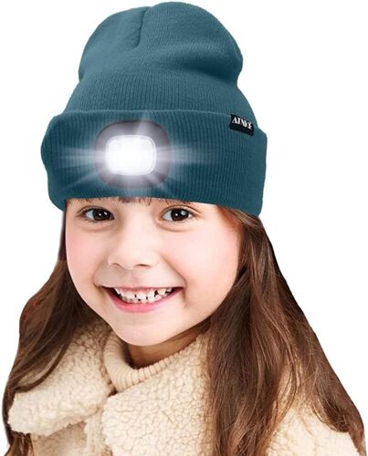 Enfants Led Casquette De Bonnet Éclairée, Lampe Frontale Rechargeable Par Usb Chapeaux De Nuit En Tricot D'hiver Plus Chauds Lumière Cadeaux Noël Pour Garçons Filles