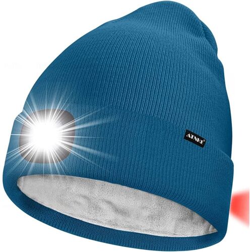 Unisexe 8 Led Bonnet Lampe Frontale,Usb Rechargeable Rouge Feu Arrière Clignotant Chapeau De Course Lumière Chaud Polaire Doublée Tricot Bonnet Cadeaux Pour Hommes Et Femmes