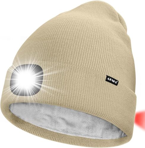 Unisexe 8 Led Bonnet Lampe Frontale,Usb Rechargeable Rouge Feu Arrière Clignotant Chapeau De Course Lumière Chaud Polaire Doublée Tricot Bonnet Cadeaux Pour Hommes Et Femmes
