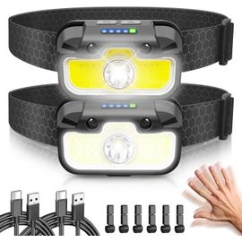Lampe Frontale Rechargeable, Super Lumineux 2000lm Torche Frontale Led Puissante Avec Voyant Rouge, 14 Modes D'éclairage, Capteur Mouvement, Lampe Frontale Étanche Pour Course, Camping, Pêche