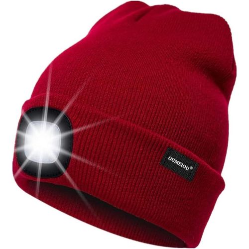 Shiba-Neuf Chaud Lumineux Avec Led Lampe Frontale Rechargeable Bonnet Casquette Unisexe Chapeau Multicolore - Red[593]