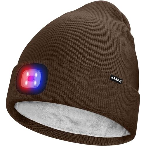 Unisexe Led Bonnet Lampe Frontale,Usb Rechargeable 4 Led Rouge Et Bleu Lueur Clignotant Chapeau De Course Lumière Chaud Polaire Doublée Tricot Bonnet Cadeaux Pour Hommes Et Femmes