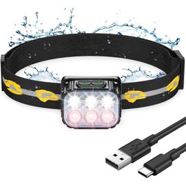 Lampe Frontale Led Ultra Puissante, Rechargeable Lampe Frontale Étanche Avec Lumière Rouge, 6 Modes D'éclairage & 36h D'autonomie, 350lm Torche Frontale Léger Pour Camping/Pêche/Cyclisme/Course