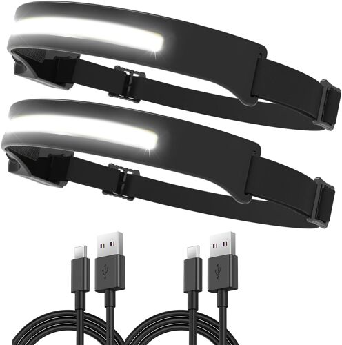2x Lampe Frontale Super Brillante Phare À Capteur 350 Lumens,Rechargeable Usb Étanche Réglable Cob Lampe Frontal Pour Campingla Réparation Pêche Jogging Courir Et Randonnée