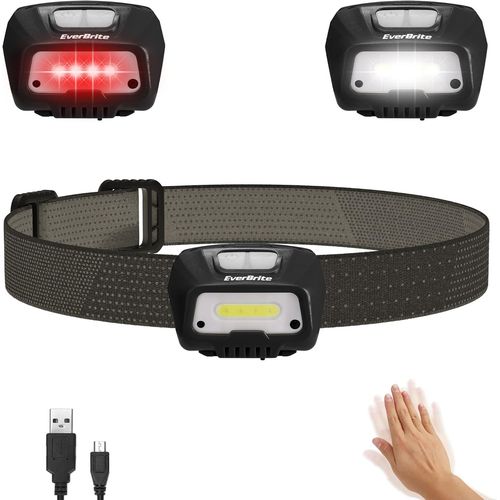 Lampe Frontale Rechargeable Usb Avec Détecteur De Mouvement,Torche Frontale 6 Modes D'eclairage Réglable 350 Lm,Blanche Et Rouge,Pêche,Camping,Lecture,Randonnée(Câble Micro-Usb Inclus)