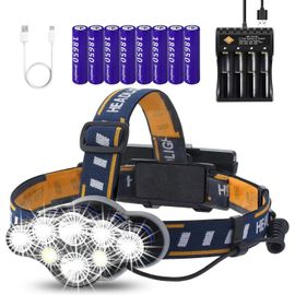 Lampe Frontale,Lampe Frontale Rechargeable Usb Super Lumineuse,2000 Lumens 5 Led 6 Modes Avec Flash Rouge Led,Lampe Frontale Étanche Pour Le Camping,La Pêche,La Course,Le Jogging(Avec 10 Piles)