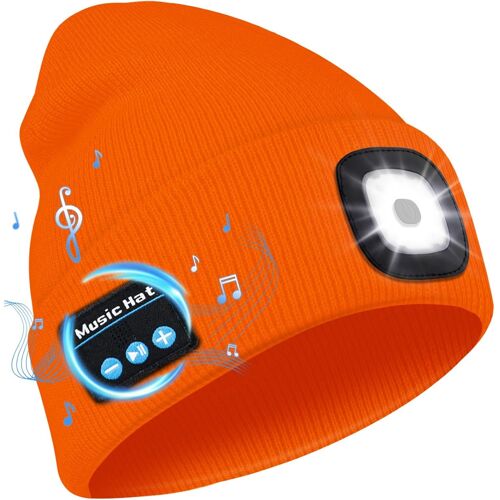 Bonnet Bluetooth Avec Led Lampe, Bonnet Musique Bluetooth V5.0 Avec Écouteurs Sans Fil Usb Rechargeable Bonnet Tricoté D'hiver Chaud Chapeau Lumiere Frontale, Cadeau De Noël Pour Homme Femme