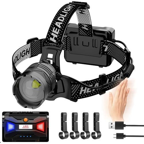 Lampe Frontale Led Rechargeable 20 000 Lumens,Lampe Frontale Super Lumineuse Avec 3 Modes D'éclairage Et Détecteur De Mouvement,Réglable À 90 ° Et Étanche Pour Le Camping,La Course,La