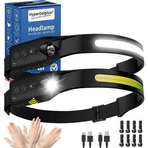 Lot De 2 Lampes Frontales Led Rechargeables, Avec Faisceau Large, 230 Degrés, Usb C, 400 Lumens, 5 Modes, Détecteur De Mouvement, Pêche, Jogging