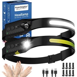 Lot De 2 Lampes Frontales Led Rechargeables, Avec Faisceau Large, 230 Degrés, Usb C, 400 Lumens, 5 Modes, Détecteur De Mouvement, Pêche, Jogging