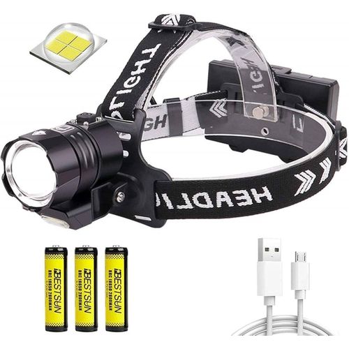Lampe Frontale Rechargeable Puissante Xhp90 Led Torche Frontale Super Lumineuse 18000 Lumens Avec Éclairage Cob Lumière D'alarme Zoomable Étanche 4 Modes Camping Running Lecture Randonnée Pê[Z976]