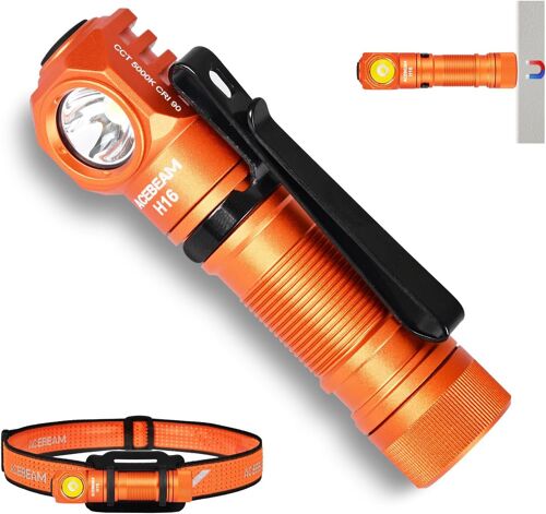 H16 Lampe Frontale Led Rechargeable 650 Lumens Élevés, Lampe De Poche À Angle Droit Edc Aa À 90 Degrés Avec Base Magnétique, Mini Lampe De Poche Avec Clip, Lampe Frontale Led 519a 90+ High Cri