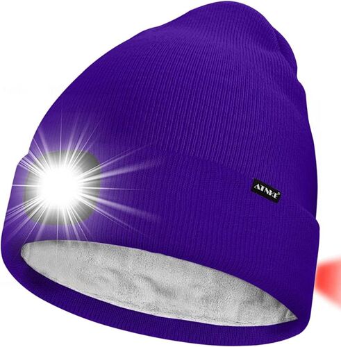 Unisexe 8 Led Bonnet Lampe Frontale,Usb Rechargeable Rouge Feu Arrière Clignotant Chapeau De Course Lumière Chaud Polaire Doublée Tricot Bonnet Cadeaux Pour Hommes Et Femmes