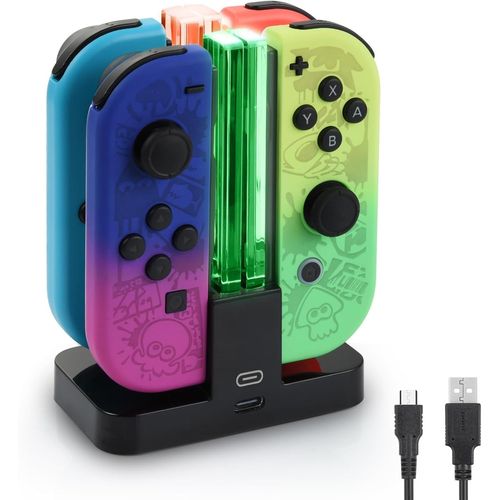 Eryi-4 En 1 Chargeur Station De Charge Pour Joy Con Gain De Place Chargeur Pour Manette Nintendo Switch Et Contrôleur Oled Avec Indicateur Led, Support De Station De Charger Avec Câble Usb C, Noir