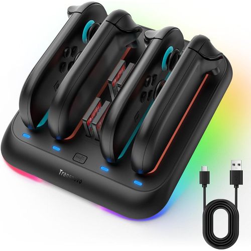 Hljhj-Chargeur Compatible Avec Nintendo Switch 2, Station Chargeur Joycon Avec 4 Emplacements Pour Cartes De Jeu, 9 Modes Rgb Lumière Gaming Et Indicateur Led, Recharger Simultanément 1 À 4