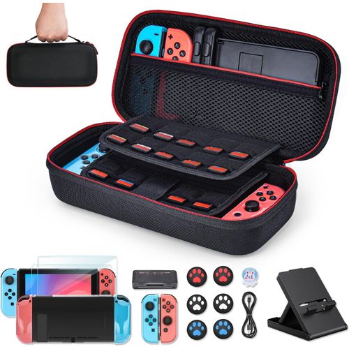 Eryi-Pack D'accessoires Switch, Kit D'accessoires 16 En 1 Comprenant Un Etui De Transport Switch, Etui De Protection Pour Console Et J-Con, Une Protection D`Ecran, Un Etui De Jeu Switch