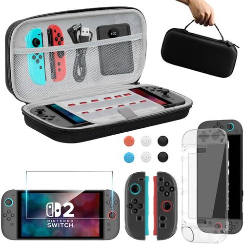 Tye-Étui Rigide Pour Nintendo Switch 2 - Switch 2 2025 Accessoire Avec Housse De Transport Avec 12 Emplacement Carte Coque Rigide Transparente Pour Switch 2 Console Joy Con Verre Trempe
