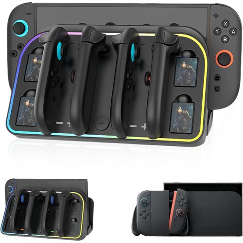 Eryi-Chargeur Pour Nintendo Switch 2 Sans Fil Charge Rapide Compatible Console Et Contrôleurs Nintendo 2 Joycon Avec Éclairage Rvb Et Emplacements Cartes De Jeu, Kit De Montage Mural Pour Switch 2
