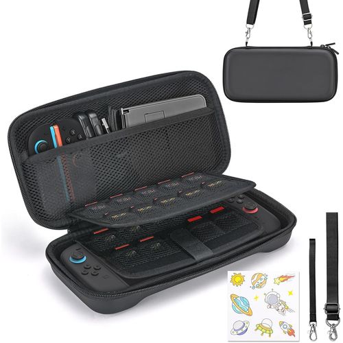 Eryi-Pochette Switch 2 Pour Ns Switch 2 (2025), Housse Switch 2 Avec 19 Emplacements Pour Cartes De Jeu, Protection Switch 2 Comprenant Une Bandoulière, Une Dragonne Et Des Autocollants (Noir)