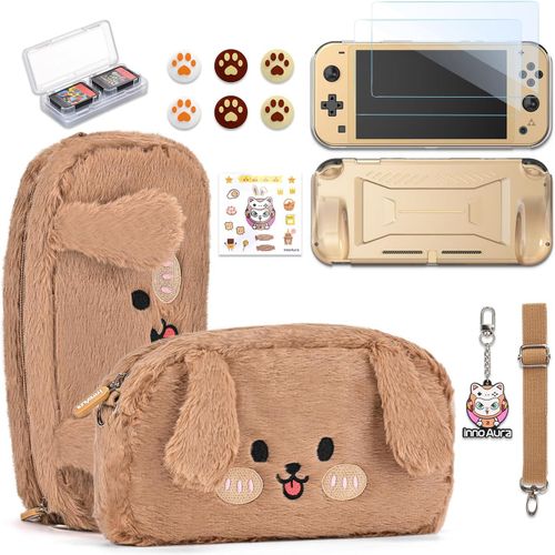 Eryi-Étui Switch Lite,Pack D'accessoires 14 En 1 Pour Switch Lite Avec Étui De Transport Switch Lite Mignon,Protecteur D'écran Switch Lite,Étui De Jeu Switch(Chien Marron)