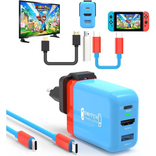 Gjfty-Station D'accueil 65 W Pour Nintendo Switch Oled/Steam Deck, Mini Bloc D'alimentation Gan Avec 3 Ports (Usb C + Usb A+4k/Hd), Station D'accueil Portable Compatible Avec Switch/Steam Deck/Rog