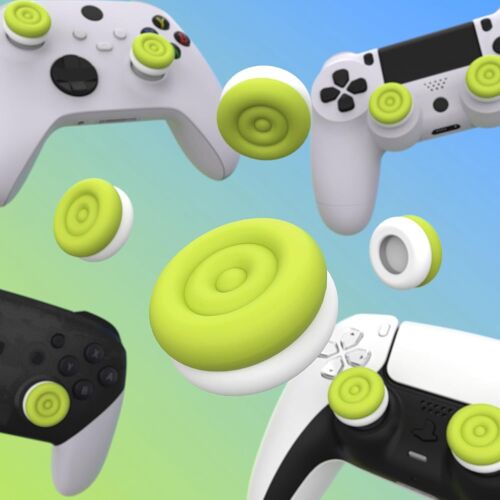 Capuchon Manette pour ps5/ps4,Protection Joystick pour Xbox Series X/S,Thumbs Cushion Caps pour Xbox One/Elite Series 2,Cover Stick pour Nintendo Switch Pro-Vert Vif & Blanc Robot