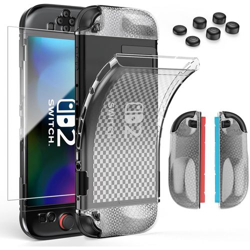 HEYSTOP Clear TPU Case with Tempered Glass Screen Protector and Thumb Grips for Nintendo Switch 2