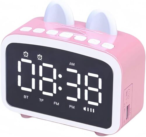 Réveil Bluetooth avec Radio, Horloge numérique avec Haut-Parleur Bluetooth, réveil de Chevet, veilleuse, Lecteur de Musique sur Carte TF, Cadeau pour Amis/Enfants (Rose)