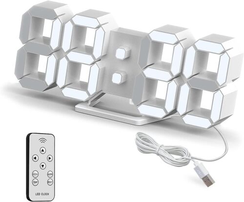 Horloge Murale Digitale LED 3D Petit Réveil Télécommande 25.2CM 12/24 Heure Temperature Date Affichage Temps Mémoire Fonction Snooze Veilleuse Luminosité Regolabile Cuisine Bureau Salon