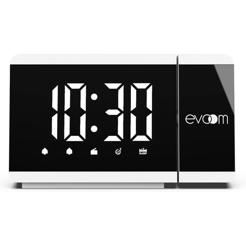 KAL-¿ Slim Up Ev304588 ¿ Réveil Projecteur + 1 Port Usb ¿ Projection Lumineuse Rotative, 2 Alarmes Programmables, Fonction Snooze Et Radio ¿ Blanc