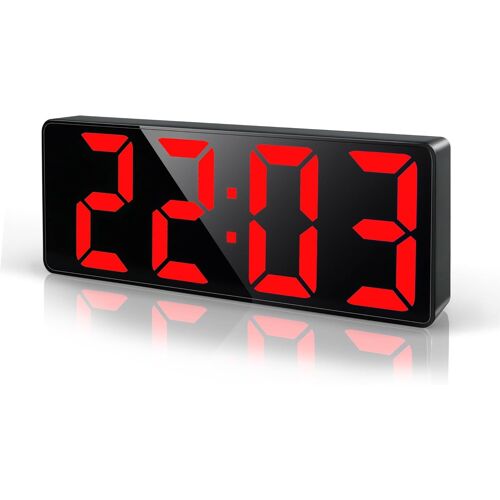 KALANKA-Réveil Numérique 6.7"" LED Horloge Digitale, Reveil Matin avec Température, Date, Luminosité Réglable, Snooze, Pendules Électroniques Gros Dormeur pour Chambre Bureau Salon, Rouge