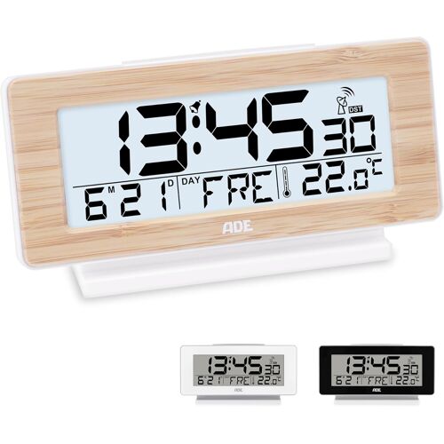 Horloge numérique Digitale de Table | reveil Radio-piloté | avec Affichage de température et Calendrier | éclairage | Design Moderne | thermomètre | LCD | Noir
