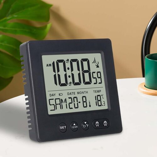 CMJAAGUR-Delamiya Réveil Numérique Radio-Piloté Avec Thermomètre, Calendrier, Lumière, Température, Semaine, Affichage De La Date, Deux Heures De Réveil Indépendantes, Réglage Automatique De[M389]
