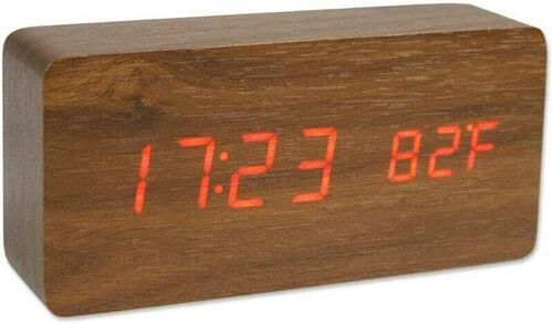 - Réveil Horloge de Chevet numérique à Effet Bois - Affichage à LED Multifonction avec Indication d'heure, Date, température et Commande vocale pour Les Voyages au Bureau (Marron)