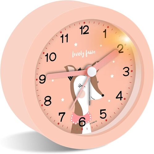 Réveil analogique sans tic-tac - Table de chevet pour chambre d'enfant - Avec snooze et veilleuse - Réveil d'apprentissage portable silencieux pour filles et garçons (rose), 12392