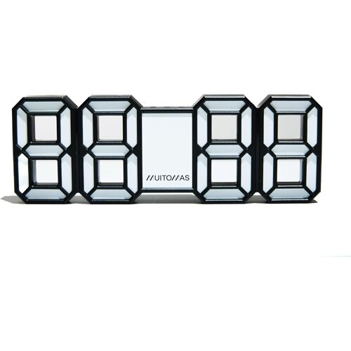, Réveil numérique avec lumières néon, Horloge Murale ou Bureau LED avec réveil et lumière de Nuit, Vue 12/24h réglable, entrée DC 5V/1A, Couleur Blanche